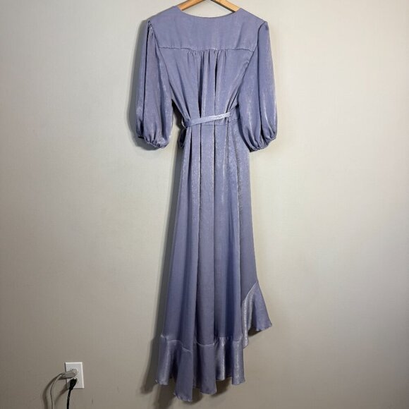 Flounce London Maternity Satin Puff Sleeve Wrap Maxi Dress Women's 12 Purple NWT - Picture 12 of 16